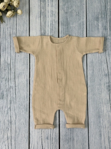 338-БЕЖ. Комбинезон детский из муслина, хлопок 100%, размеры 56,62,68, бежевый